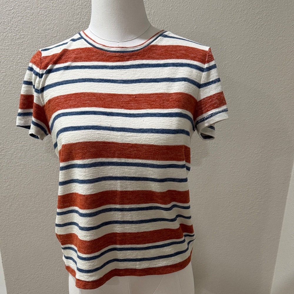Madewell Casual Striped Short Sleeve Sweater Tee - Red, Blue, and White